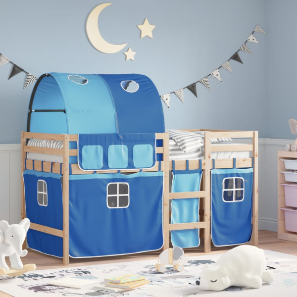 Cama alta para niños con túnel madera pino azul 90x190 cm D