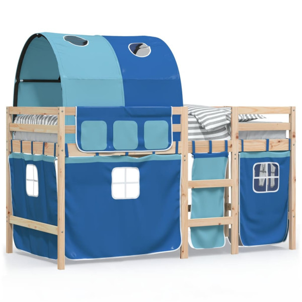 Cama alta para niños con túnel madera pino azul 90x190 cm M 2