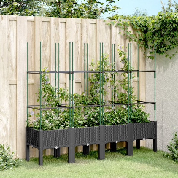 Jardinera con enrejado PP negro 160x40x142.5 cm D