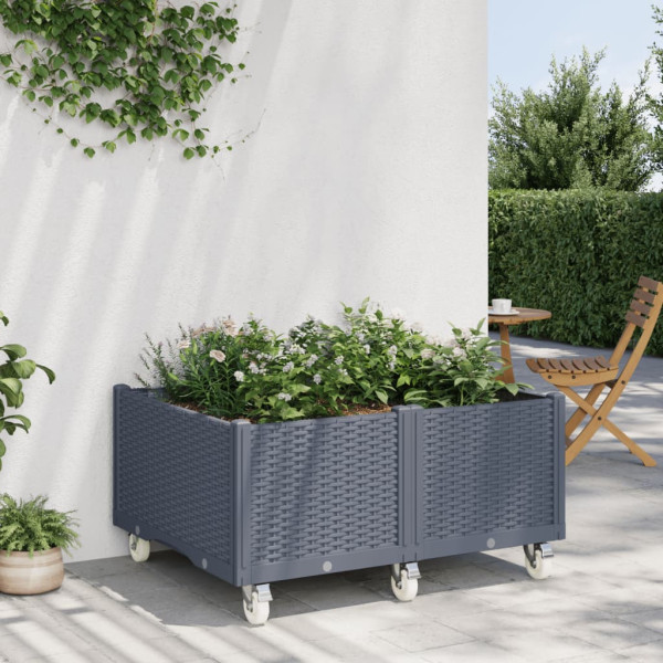Jardinera con ruedas PP gris 100x80x54 cm D