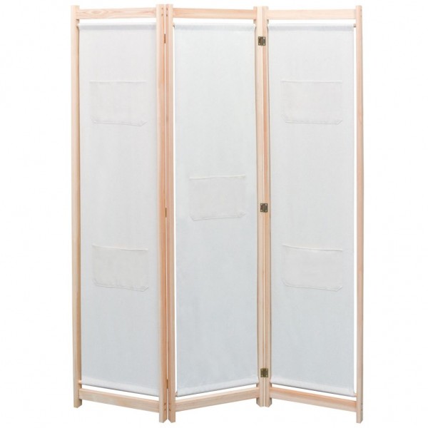 Biombo divisor de 3 paneles de tela color crema 120x170x4 cm D