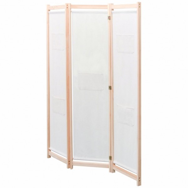 Biombo divisor de 3 paneles de tela color crema 120x170x4 cm M 3
