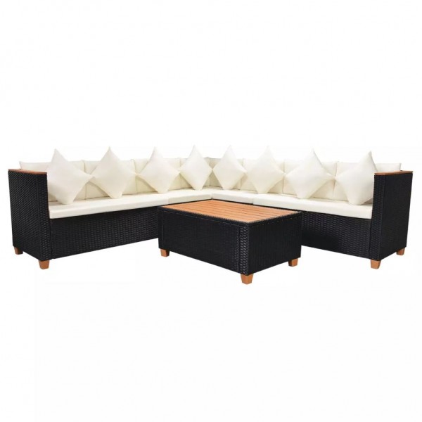 Set muebles de jardín 5 piezas y cojines ratán sintético negro M 2