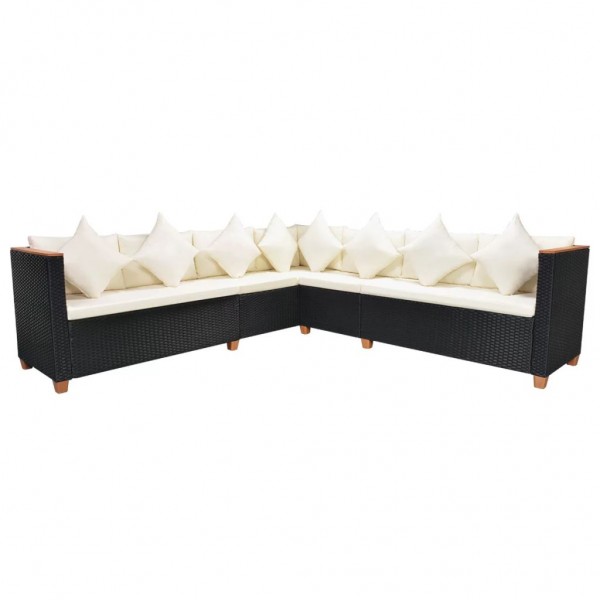 5 pcs conjunto lounge de jardim c/ almofadões vime PE preto M 5