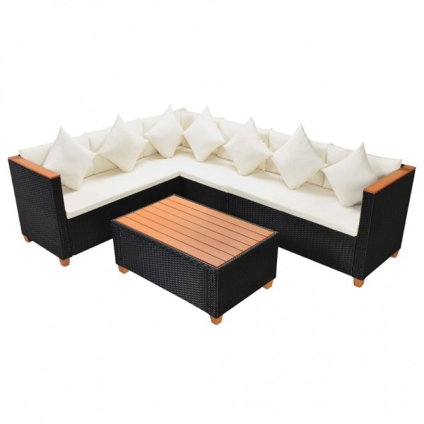 Set de muebles de jardín 4 pzas y cojines ratán sintético negro M 4