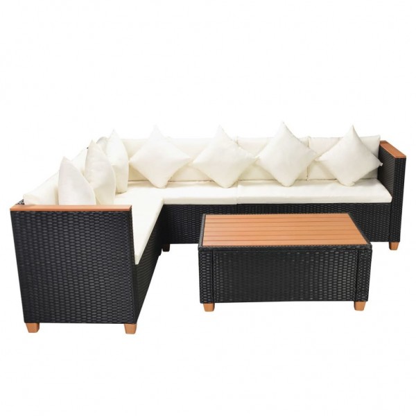 4 pcs conjunto lounge de jardim c/ almofadões vime PE preto M 2