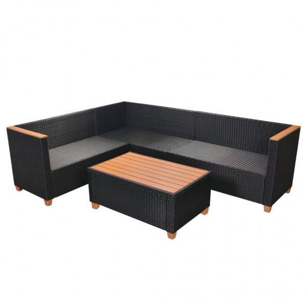 4 pcs conjunto lounge de jardim c/ almofadões vime PE preto M 5