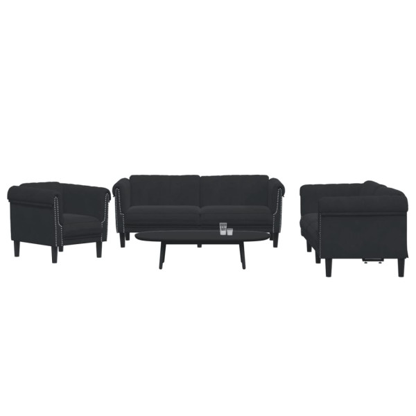 3 pcs conjunto de sofás veludo preto D
