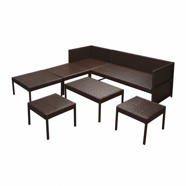 Set muebles de jardín 6 piezas y cojines ratán sintético marrón M 5