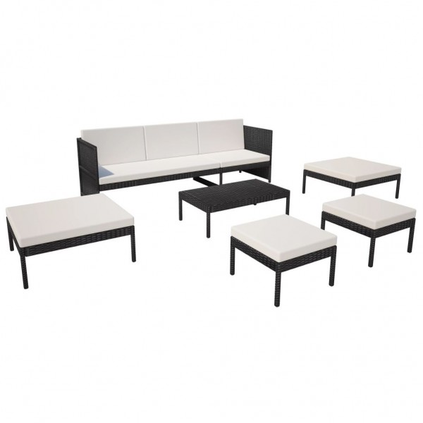 Set muebles de jardín 6 piezas y cojines ratán sintético negro M 3