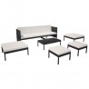 6 pcs conjunto lounge de jardim c/ almofadões vime PE preto 3