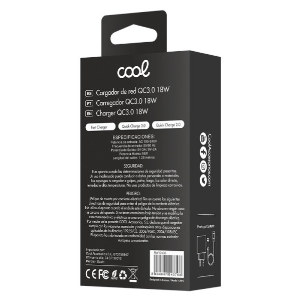 Cargador Red Conector Tipo-C Universal 3Amp (Carga Rápida) COOL Kit 2 en 1 Negro M 6