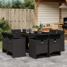 9 pcs conjunto de jantar p/ jardim c/ almofadões vime PE preto 1