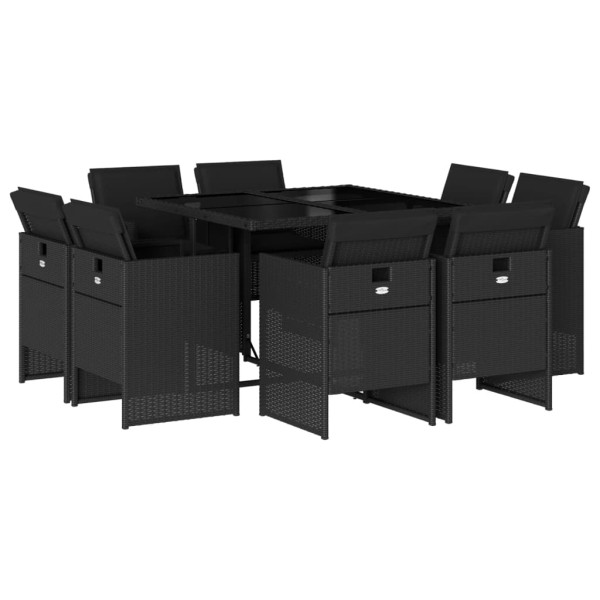 Set de comedor de jardín 9 pzas y cojines ratán sintético negro M 2