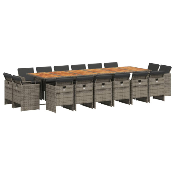 Set comedor de jardín 17 pzas y cojines ratán sintético gris M 2