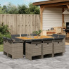 11 pcs conjunto jantar p/ jardim c/ almofadões vime PE cinzento 1