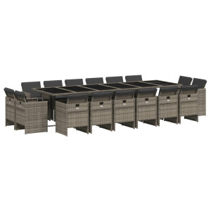 Set comedor de jardín 17 pzas y cojines ratán sintético gris H