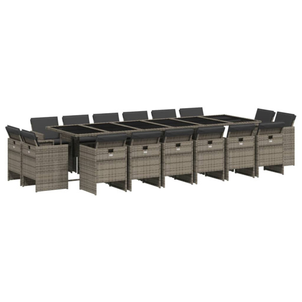 Set comedor de jardín 17 pzas y cojines ratán sintético gris M 2
