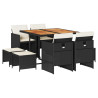 Set de comedor de jardín 9 pzas y cojines ratán sintético negro 2