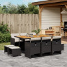 11 pcs conjunto de jantar p/ jardim c/ almofadões vime PE preto 1