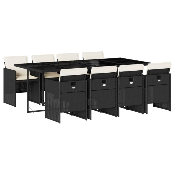 9 pcs conjunto de jantar p/ jardim c/ almofadões vime PE preto M 2