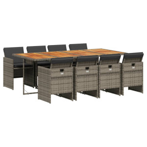 Set comedor jardín 9 pzas y cojines ratán sintético gris H