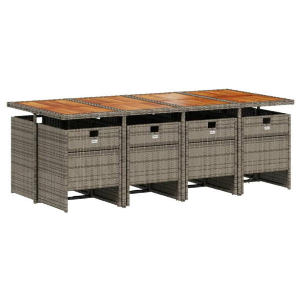 Set comedor jardín 9 pzas y cojines ratán sintético gris M 3