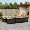 Set comedor de jardín con cojines 13 pzas ratán sintético negro 1