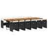 13 pcs conjunto de jantar p/jardim com almofadões vime PE preto 2