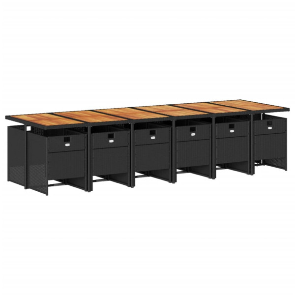 Set comedor de jardín con cojines 13 pzas ratán sintético negro M 3