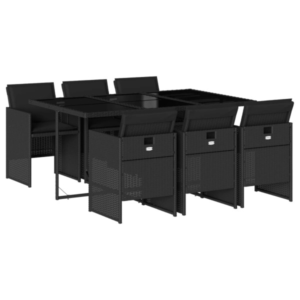 Set de comedor de jardín 7 pzas y cojines ratán sintético negro M 2