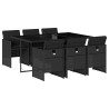 7 pcs conjunto de jantar p/ jardim c/ almofadões vime PE preto 2