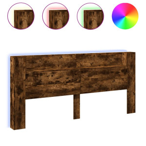Cabecero de cama con luz LED roble ahumado 220x16.5x103.5 cm H