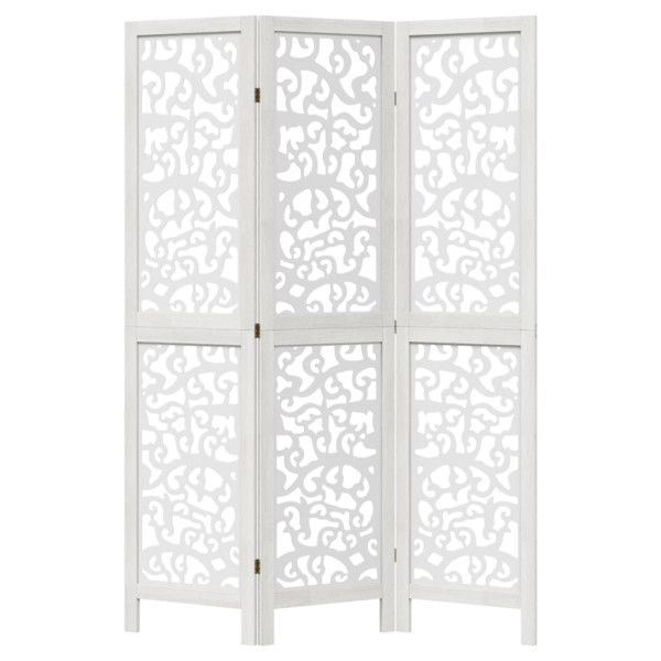 Biombo com 3 painéis madeira de paulownia maciça branco M 4