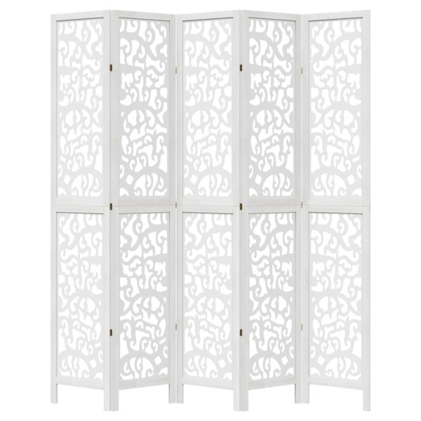 Biombo separador de 5 paneles madera maciza Paulownia blanco M 4