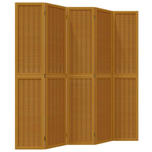 Biombo separador de 5 paneles madera maciza paulownia marrón H