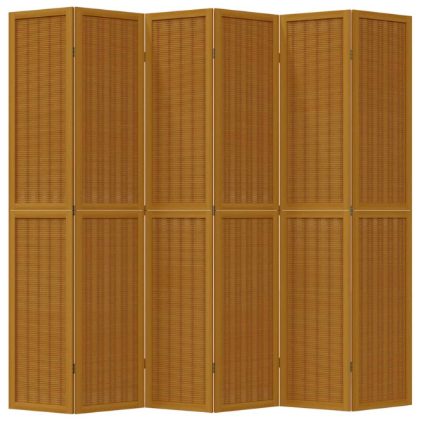 Biombo separador de 6 paneles madera maciza paulownia marrón M 4