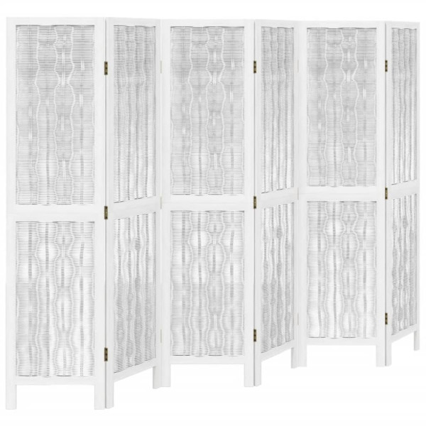 Biombo separador de 6 paneles madera maciza Paulownia blanco M 2