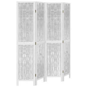 Biombo separador de 4 paneles madera maciza Paulownia blanco H