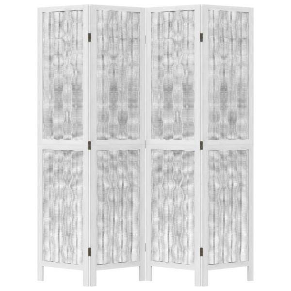 Biombo separador de 4 paneles madera maciza Paulownia blanco M 4