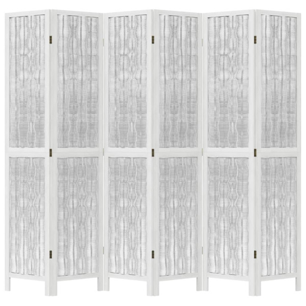 Biombo separador de 6 paneles madera maciza Paulownia blanco M 4