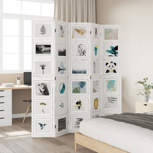 Biombo separador de 5 paneles madera maciza Paulownia blanco M 3