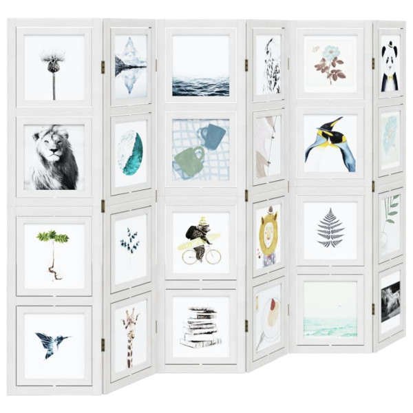 Biombo separador de 6 paneles madera maciza Paulownia blanco M 4