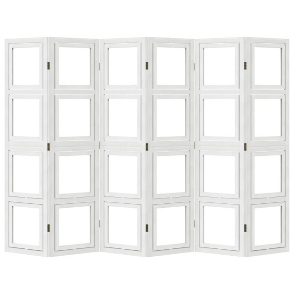Biombo separador de 6 paneles madera maciza Paulownia blanco M 5
