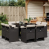Set de comedor de jardín 9 pzas y cojines ratán sintético negro 1
