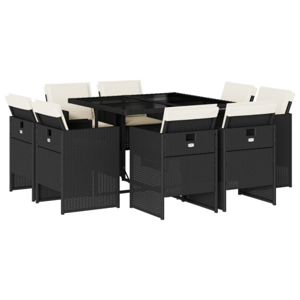 Set de comedor de jardín 9 pzas y cojines ratán sintético negro M 2