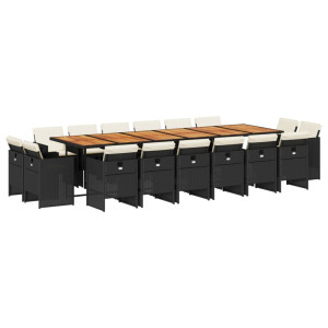 Set de muebles jardín 17 pzas con cojines ratán sintético negro H