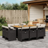 Set de comedor jardín 11 pzas con cojines ratán sintético negro 1