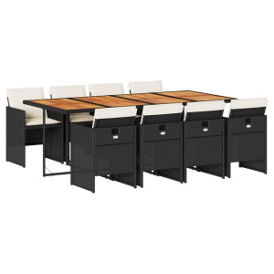 Set de comedor de jardín 9 pzas y cojines ratán sintético negro H