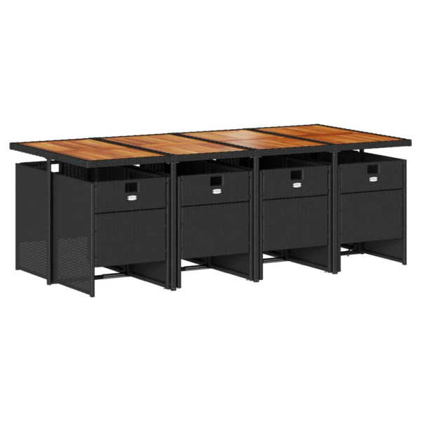 9 pcs conjunto de jantar p/ jardim c/ almofadões vime PE preto M 3